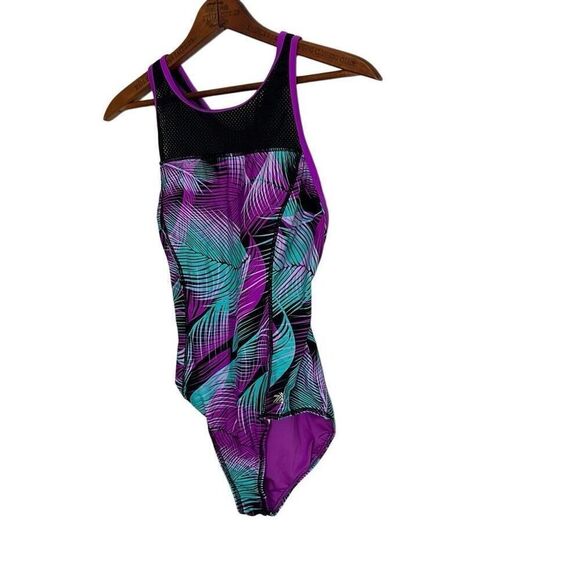 ZeroXposur Tickle High Neck Mesh Racerback One Piece Swimsuit Purple 8 - Picture 2 of 7